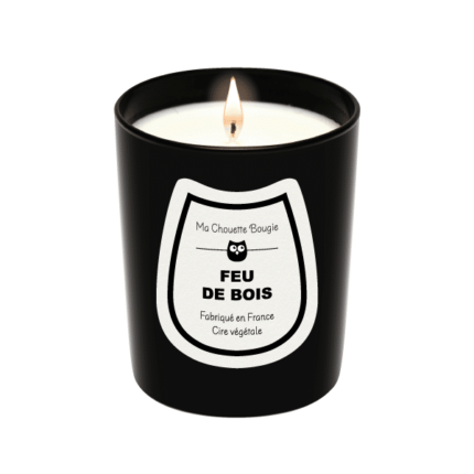 Bougie parfumee feu de bois 190g verre noir